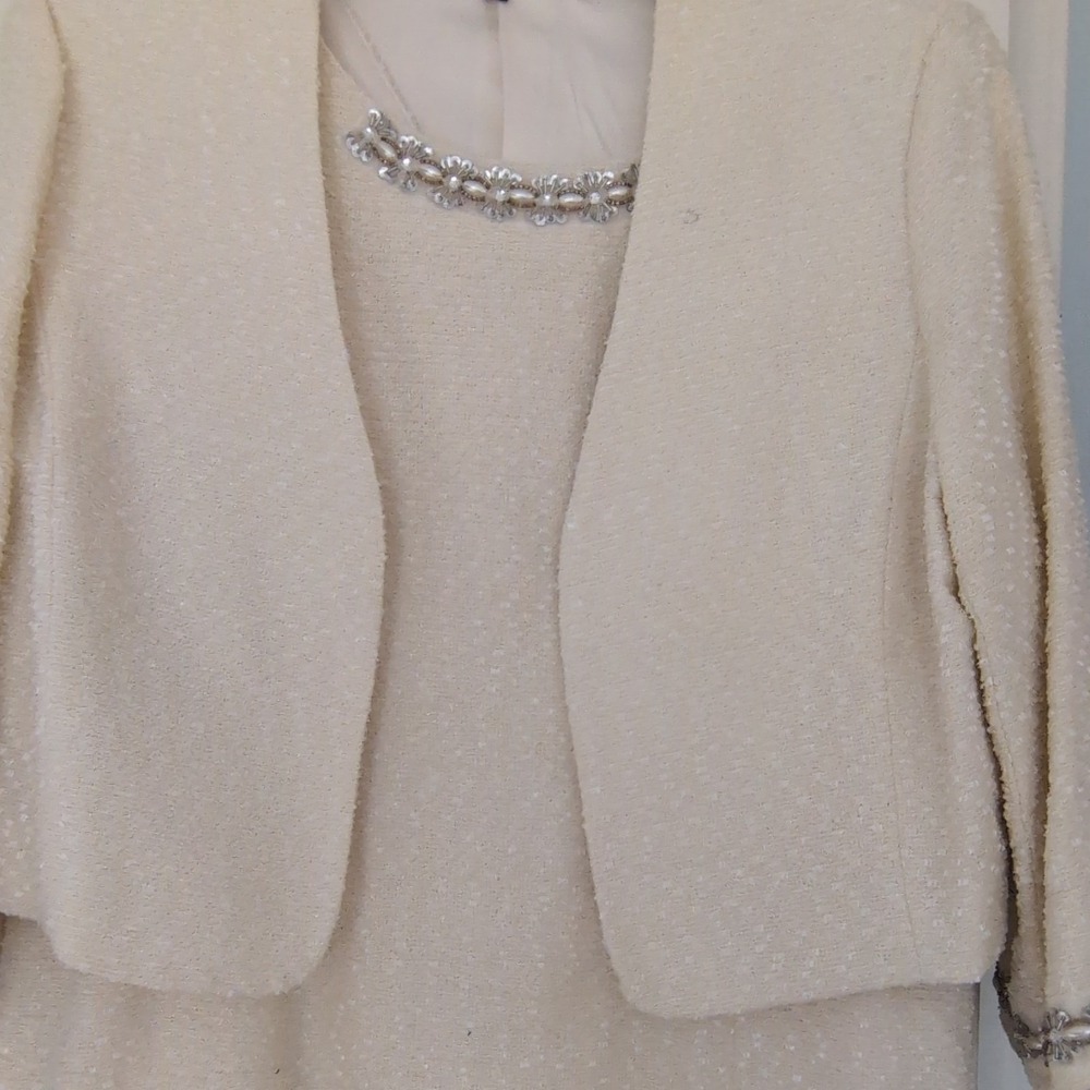 Preston‎ & York Ivory Tweed Embellished Skirt Suit Set Jacket Dress Size 18 - Picture 6 of 6